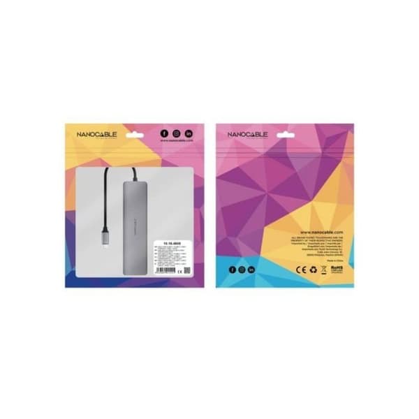 USB-C Hub 8 in 1 - NANO CABLE - 10.16.4608 - HDMI 4K - 2xUSB-A - 3xUSB-C - Harmaa