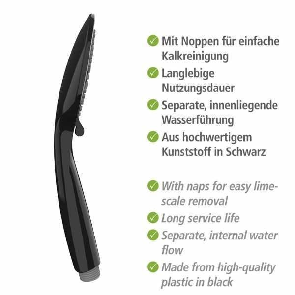 WENKO Young 5-spray duschhuvud, lätt att rengöra, universalanslutning 1/2", plast, ø 11 cm, svart