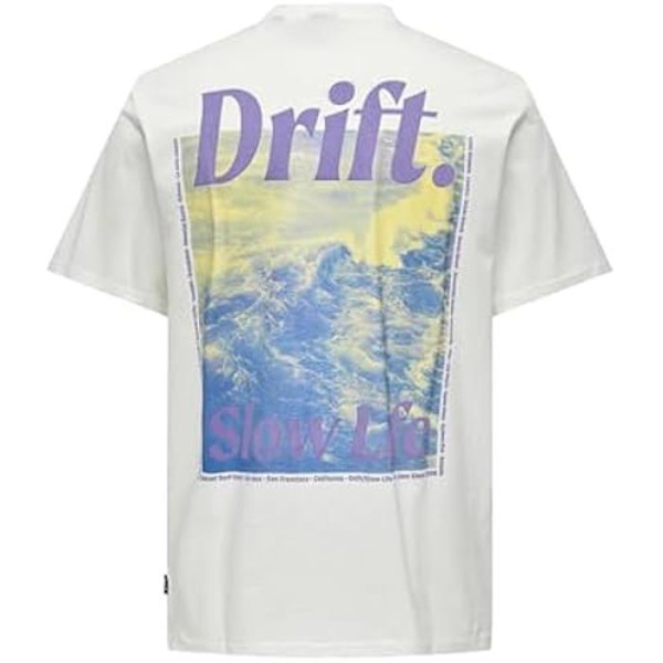 T-paita - ONLY & SONS - Onskye Reg Photo SS Tee - Puuvilla - Lyhyet hihat - Pyöristetty kaulus Cloud Dancer/Print: Drift M