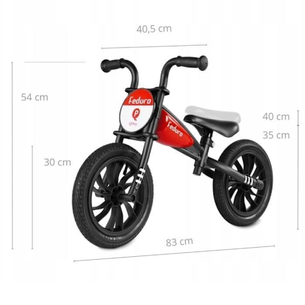 DEVESSPORT QPLAY Drejebike Feduro Rød 12". Motocross Look. Oppblåsbare Hjul. Justerbart Sete. 2-3 År.