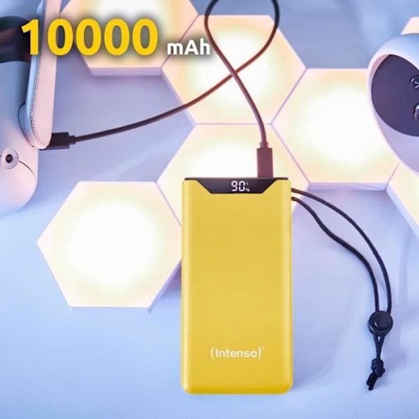 Intenso Powerbank F10000, Ekstern Batteri med PD 20 W og QC 18 W, USB-C og USB-A port, 10 000 mAh, Gul