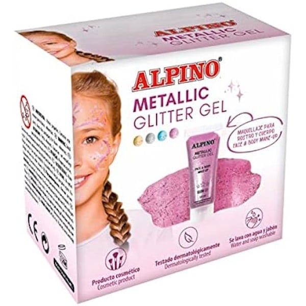 Glitter Gel - ALPINO - Fiesta Rose - 6 enheter á 14 ml - Dermatologiskt testad - Lätt att applicera rosa
