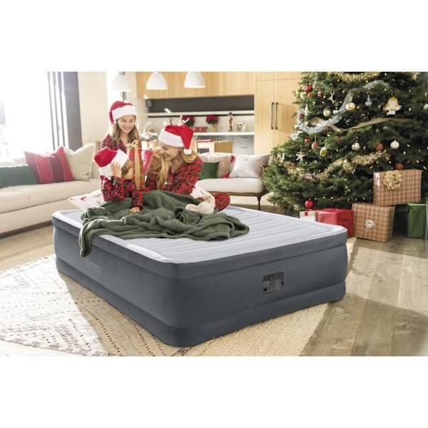 INTEX Comfort Plush Förhöjd extrasäng - elektrisk 2 personer 64414ND Färg: Ljusgrå / Mörkgrå kant