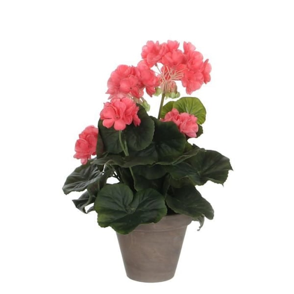 Konstgjord pelargonplanta i cementkruka - H34 x Ø20 cm - Laxrosa - Glimmerdekorationer Laxrosa