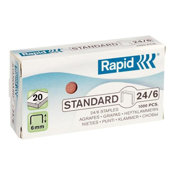 Rapid Standard Staples 24-6 6 mm kuparisinkitty teräspakkaus 1000 kappaletta