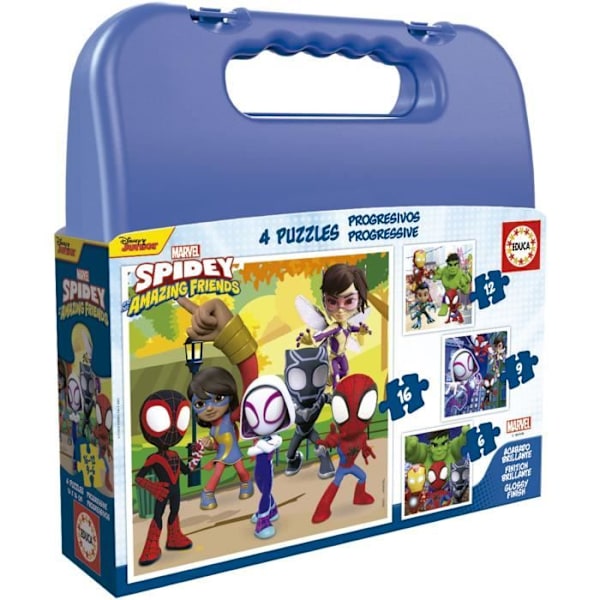 4 progressiva pussel - EDUCA - Spidey & His Amazing Friends Progressive Pussel Case 6-9-12-16 Flerfärgad