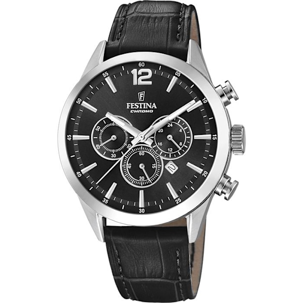 Ur - Festina - F20542-5 - Sort Læder - Vandmodstand 5 ATM - Analog Quartz Sølv, sort