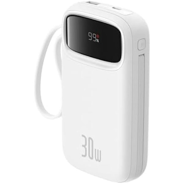 Powerbank - BASEUS - QPow 2 - 20000mAh - 30W - 2xUSB-C - Valkoinen Vit