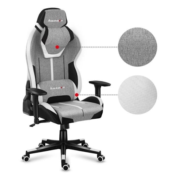 HUZARO FORCE 7.9 Grå Gaming Stol, Kontorsstol, PC-spel, Ergonomisk, Nackstöd Svankkudde, Justerbara Armstöd, Vridbar svart, grått, vitt