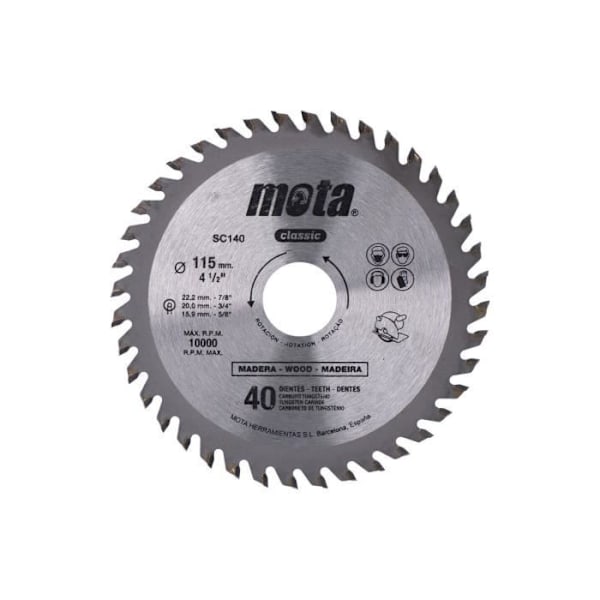 Cirkelsågblad - GENERISK - CLP18 SC140 - Ø115mm - 40 tänder - Wolframkarbid