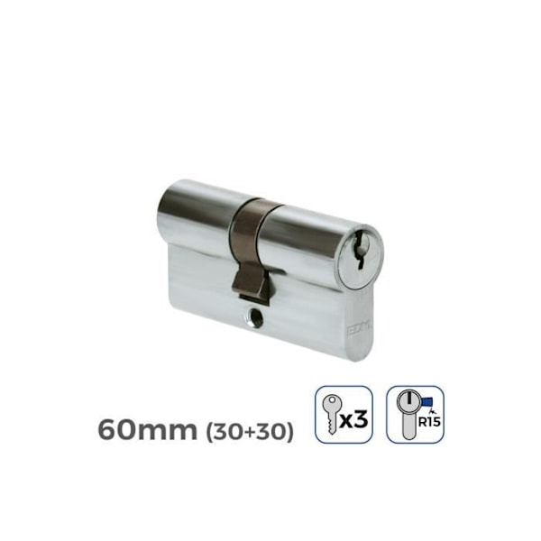 Nickel dörrcylinder 60mm (30+30mm) - GENERISK - Lås - 3 nycklar ingår
