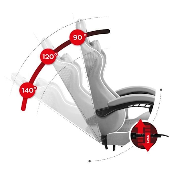 Gaming stol HUZARO FORCE 4.7 Hvid - Ergonomisk - Justerbar - Fodstøtte Vit grå