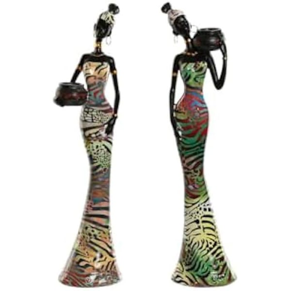 Dekorativ figur - HOME ESPRIT - S3055380 - Flerfarvet - 10 x 7,5 x 38,5 cm - Sæt med 2 enheder Flerfärgad