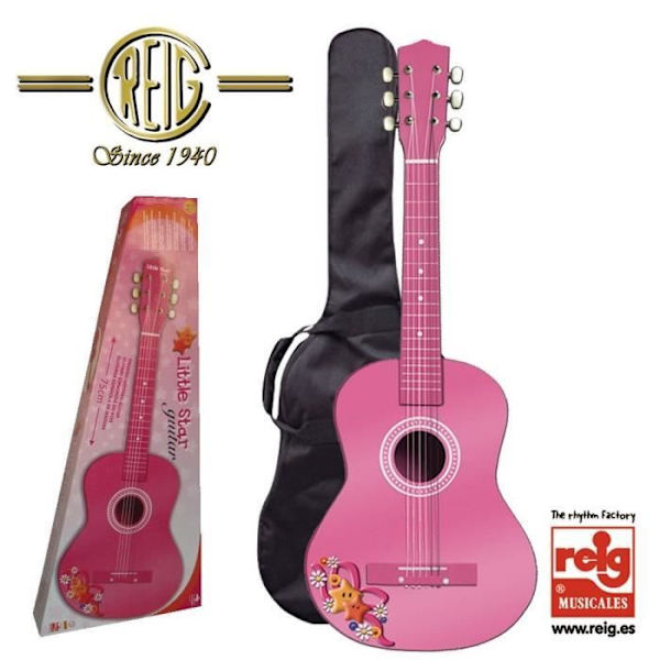 REIG Spansk gitarr - Låda 75 cm - Rosa rosa och vitt
