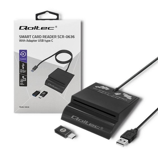 Qoltec Intelligent Smart ID kortlæser SCR-0636 USB type C - 50636