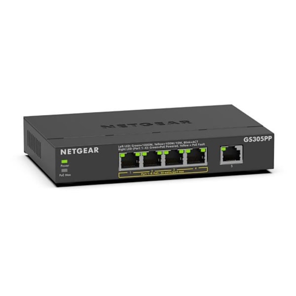 Kytkin - NETGEAR - GS305PP - 5 porttia - PoE/PoE+ - Gigabit Ethernet musta