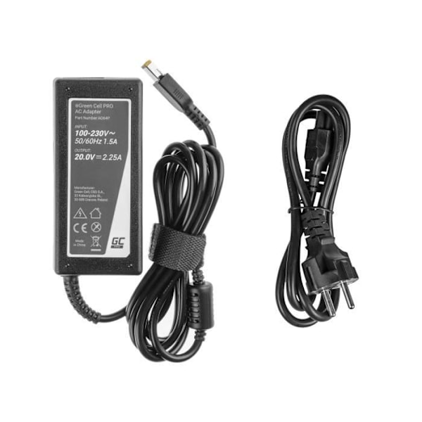 Oplader Green Cell 45W 20V 2.25A til Lenovo G40-30 G50-30 V110-15IAP V130-15IGM Yoga 300-11IBR ThinkPad X240 T440 T450 IdeaPad Svart