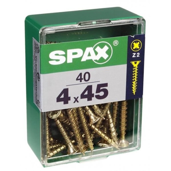 Vis - SPAX - Fased hoved - Stål - Diameter 4 mm - Længde 45 mm - Pakke med 40