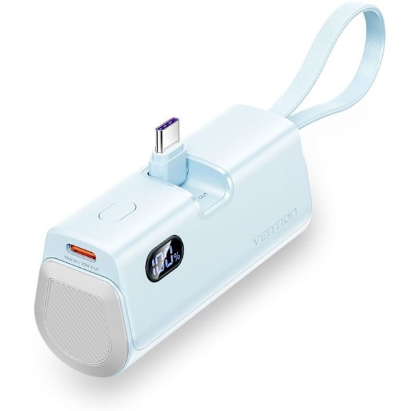 Vention Strømbank med LED-skærm 4800mAh (USB-C Lightning USB-C) 22,5W Blå foldbar Type USB-C