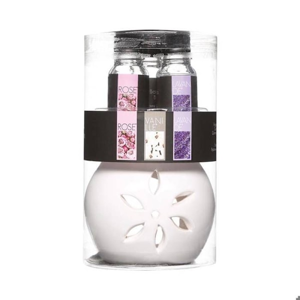Parfumebrænder - ATMOSPHERA - Sæt med 3 blomsterolier 10ml - Hvid - D. 7 x H. 8 cm - Moderne Vit