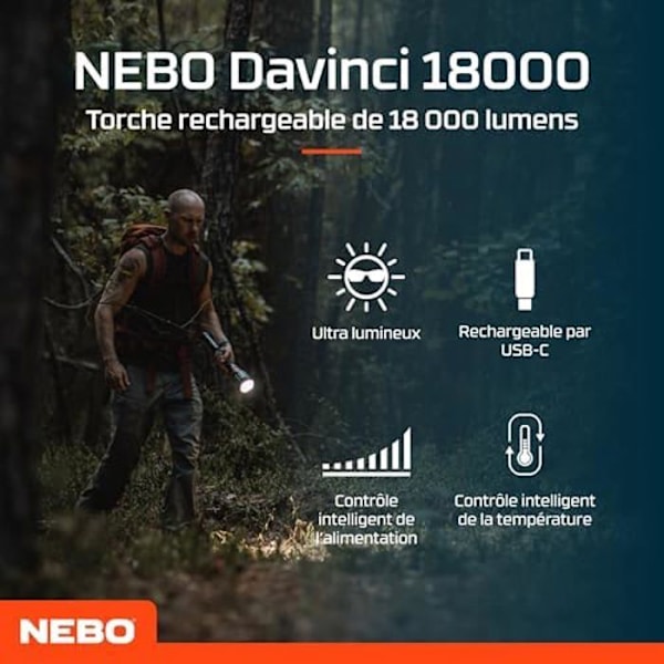 Taskulamppu - NEBO - Davinci 18000 - 18000 lumenia - Ladattava - Alumiini IP67