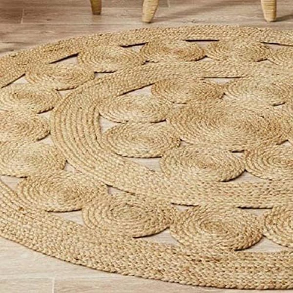Tæppe - DKD Home Decor - Tropisk jute - 200 x 200 cm - Flerfarvet - Rundt - Indendørs Flerfärgad
