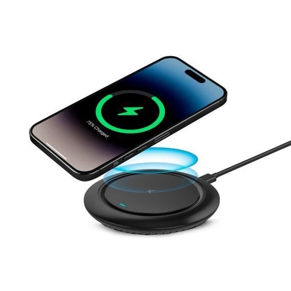 Trådløs oplader - KSIX - BXCQI1501N - Hurtig opladning 15W - Kompatibel med smartphones og høretelefoner - Sort Svart