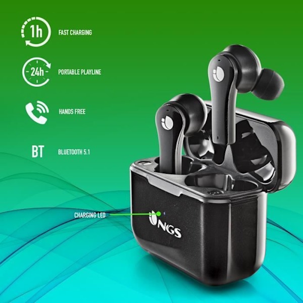 Trådlösa hörlurar - NGS - ARTICA BLOOM BLACK - Batteritid 24h - Touchkontroll - USB Typ C Svart