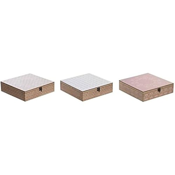 Box för infusioner - DKD HEMINNREDNING - Rosa Glas Metall Vit - 24 x 24 x 7 cm - 3 delar MDF Trä Rosa, Vit