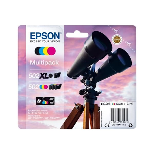 Epson 502-502XL Multipack Pack of 4 19,1 ml musta, keltainen, syaani, magenta alkuperäinen läpipainopakkaus mustepatruuna Expression Home…