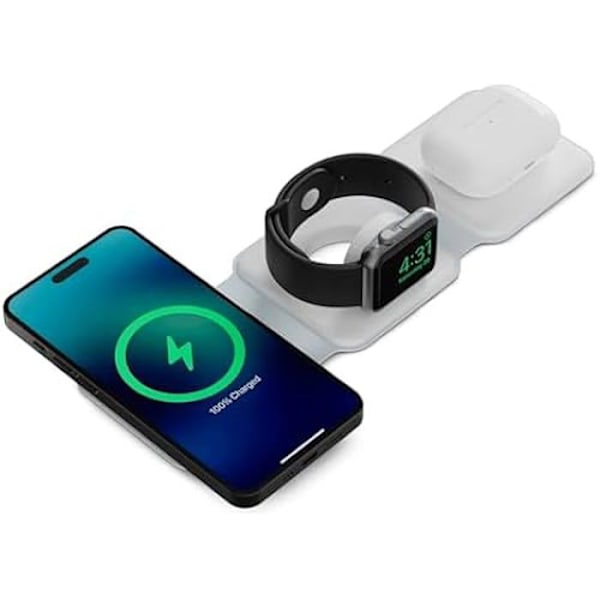 3 i 1 trådløs oplader - KSIX - Sammenfoldelig - Hurtig opladning - Qi-kompatibel - Hvid Hvid