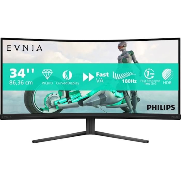 PC-skærm - PHILIPS - Evnia 34M2C3500L - 34" WQHD - Buet panel - 180Hz - 0,5ms - HDR - HDMI/DP - Sort Sort