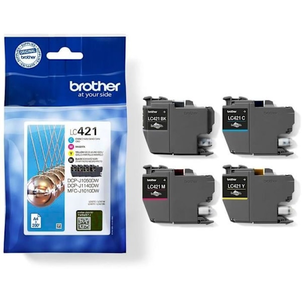 Pakke med 4 LC421VAL blækpatroner - BROTHER - Sort, cyan, magenta og gul standardkapacitet på 200 sider - Til DCP -J1050DW