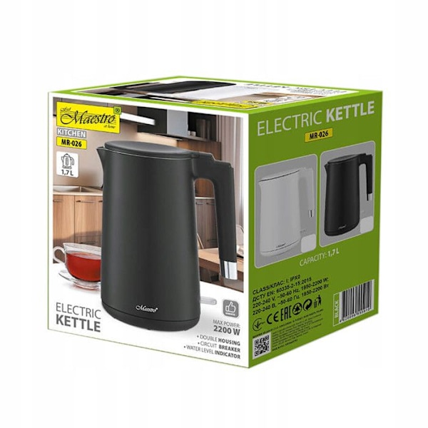 Elektrisk vattenkokare - Maestro - MR-026 - 1800W - 1,7L - Svart svart