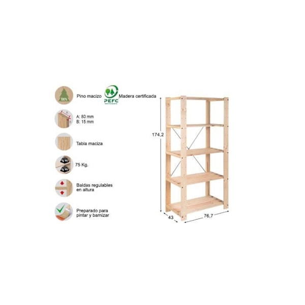 Hylde - Astigarraga - Doubled Evolution 5 - 175x76,7x43cm - Massiv fyrretræ - Beige