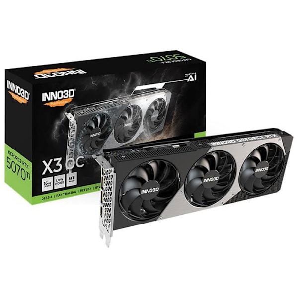 Näytönohjain - INNO3D - GeForce RTX 5070 Ti X3 OC - 16Gt GDDR7 - Ray Tracing - DLSS 4 musta, Harmaa