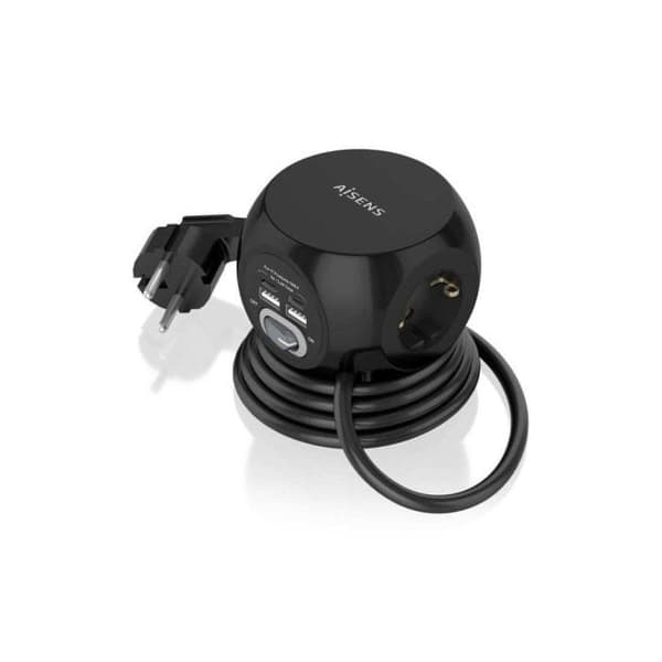 Aisens Monitoimitukiasema 3 Pistorasialla + 2xUSB-C/2xUSB-A 1.4m Musta