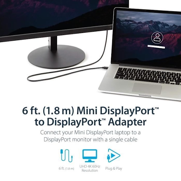 2 m: n Mini DisplayPort – DisplayPort 1.2 -kaapeli - Mini DP – DP 4K -kaapeli - M / M - MDP2DPMM2M