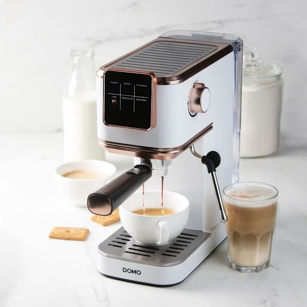Espresso maskine 3 i 1 - DOMO - DO746K - 1350 W - 20 Bar - Hvid / Rosa
