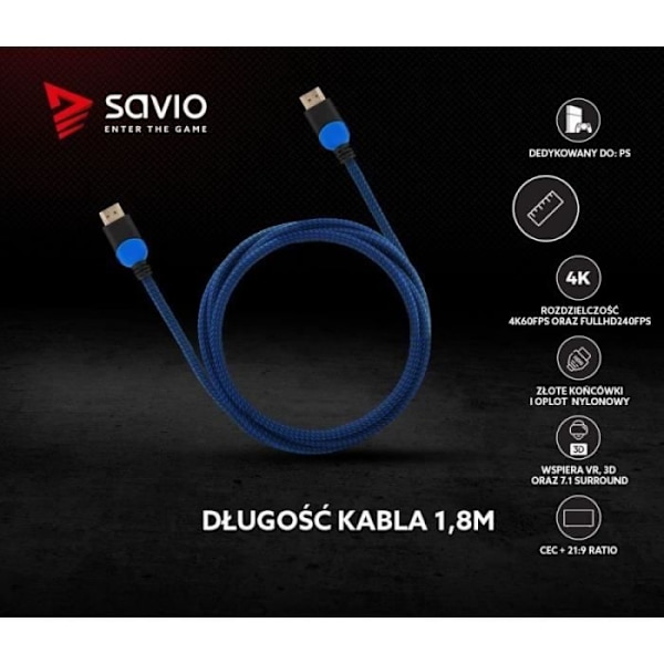Savio Cle HDMI GCL-02 1,8 m, v2.0, flet blå - 5901986045625