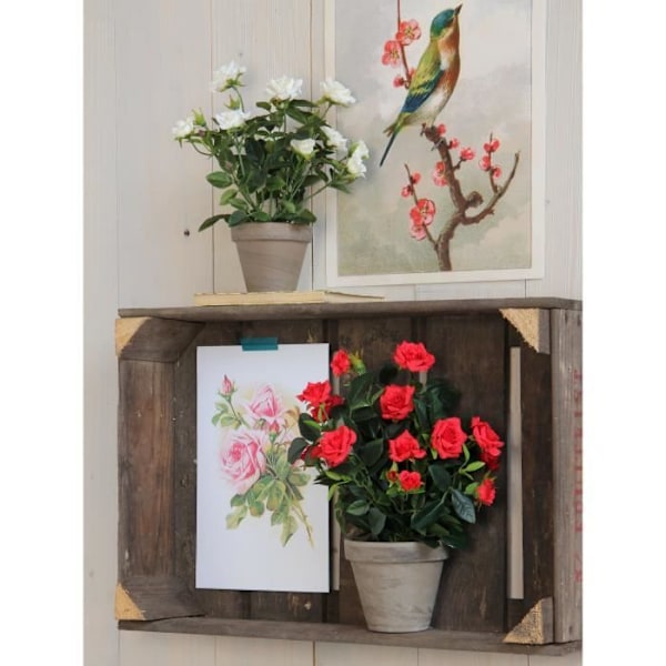 Glimmerdekorationer Rosenbusk kunstige planter i urtepotte - H33 x Ø25 cm - Rød
