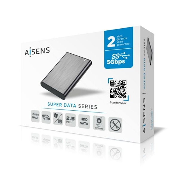 Kotelo - asema PC-komponentille Aisens - ASE-2525GR - Ulkoinen kiintolevykotelo 2,5" SATA A USB 2.0/USB 3.0/USB3.1 GEN1, harmaa