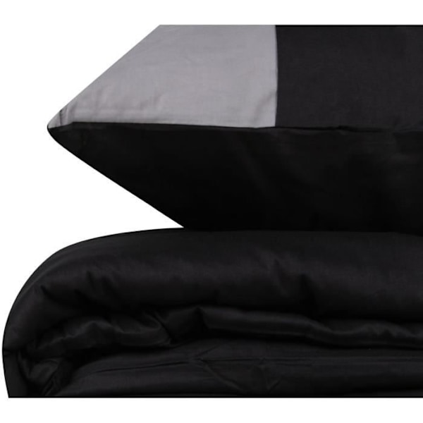 Sengetøjssæt - 1 dynebetræk 220 x 240 cm + 2 pudebetræk 60 x 60 cm - 100% forstærket bomuld - Sort svart och grått