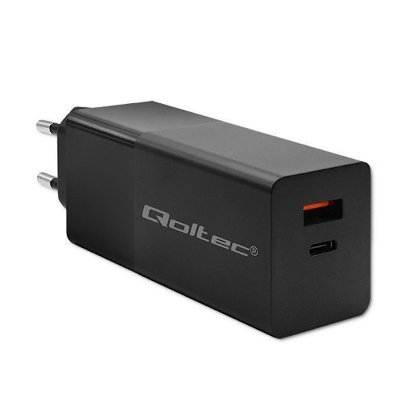 Lader - Qoltec netadapter - 52382 - GaN POWER PRO lader 1xUSB type C 1xUSB A 100W 5-20V 1,5-5A PD Sort