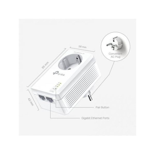 TPLINK AV1000 2P Gigabit Passthrough PW AV1000 2-Port Gigabit Passthrough Powerline Starter Kit