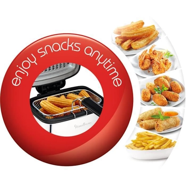 Moulinex, Minifrito, Klassisk fritös, 1 L, 600 av pommes frites, För upp till 4 personer, 150 °C till 190 °C, Kompakt och lätt att förvara Svart silver