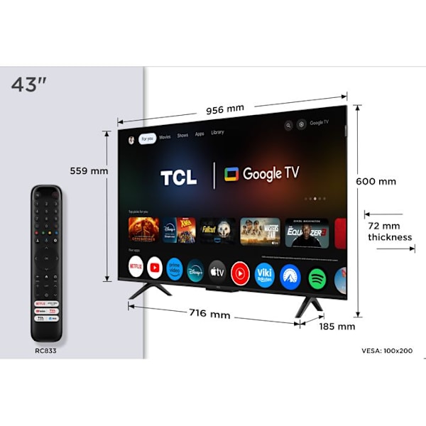 TCL QLED 43" 43P7K UltraHD 4K Dolby Atmos Google TV