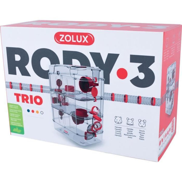 Bur på 3 våningar ZOLUX - Rody3 trio - För hamstrar, möss och gerbiler - L 41 x b 27 x h 53 cm - Grenadine Röd