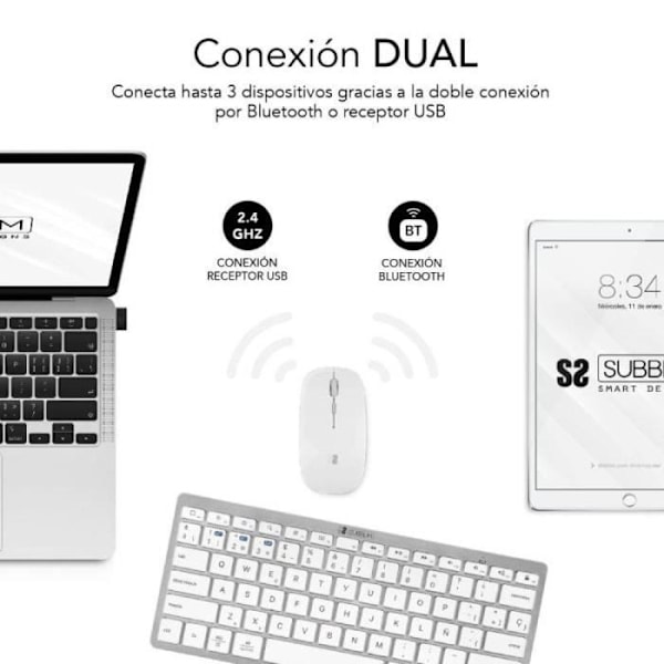 Teclado y Ratón Inalámbrico Subblim OCO010 Combo Multidispositivo Compacto/ Plata Argent