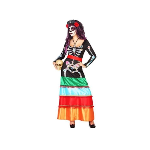 Kostume - Lang Kjole - Dia De Los Muertos - XL Enfärgad